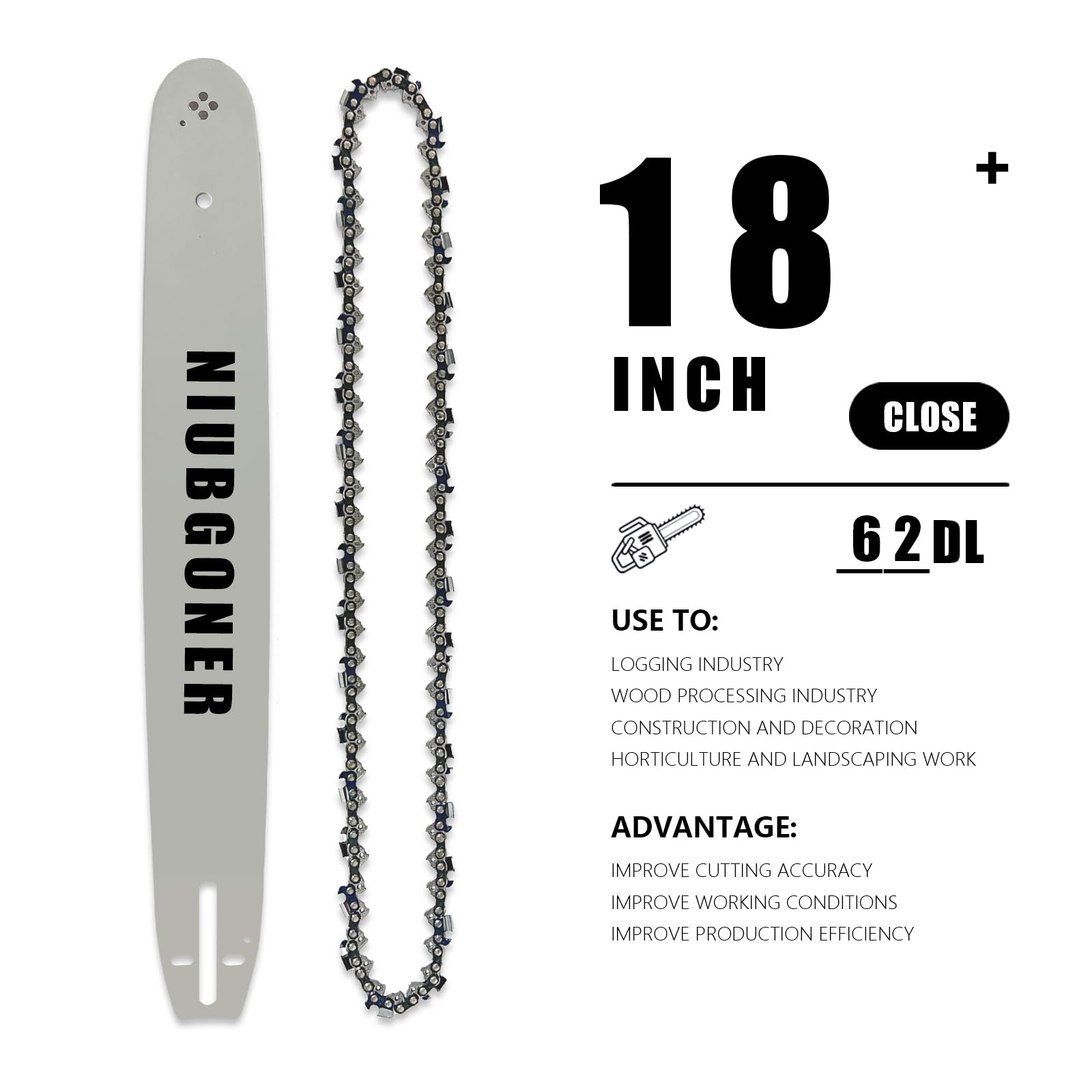Amazon.com : NIUBGONER 18inch Chainsaw Guide Bar and Chain Combo